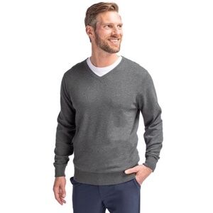Cutter and Buck Sz L Gray Lakemont Stretch Cotton V‎ Neck Pullover Sweater